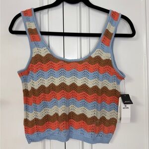 NWT Rip Curl Crochet Knit Tank Top in Blue, Coral, Cream & Brown
